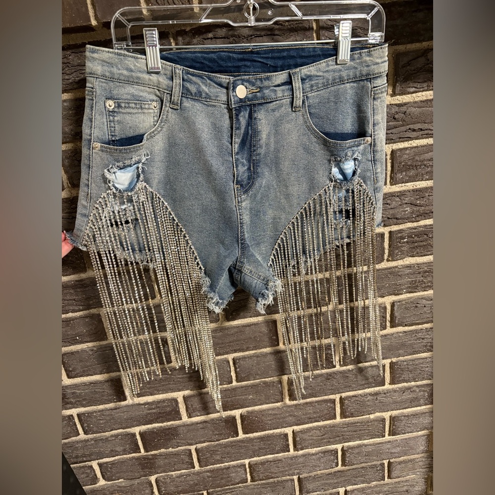 Diamond Fringe Denim Shorts